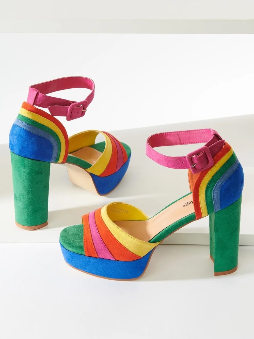 Unique Vintage Rainbow Suede Platform Ankle-Strap Heels